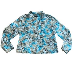 Cynthia Max Blue Floral Tropical Button Up Top Blouse sz XL